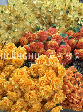 橘色系仿真花玫瑰绣球小百合婚庆婚礼堂布置家居装饰插花橙色系