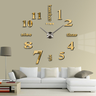 金色现代简约挂钟客厅创意艺术时钟家用 数字钟表挂表 DIY个性 时尚