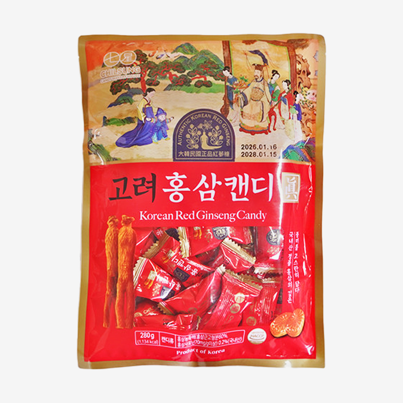韩国进口七星红参糖280g/袋装