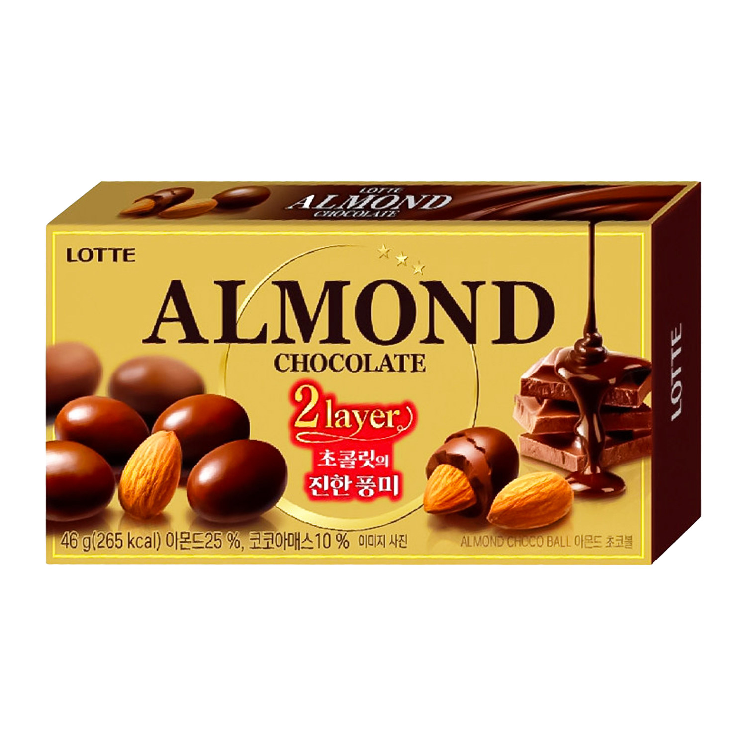 韩国进口乐天扁桃仁巧克力豆杏仁夹心巴旦木糖果休闲零食代可可脂