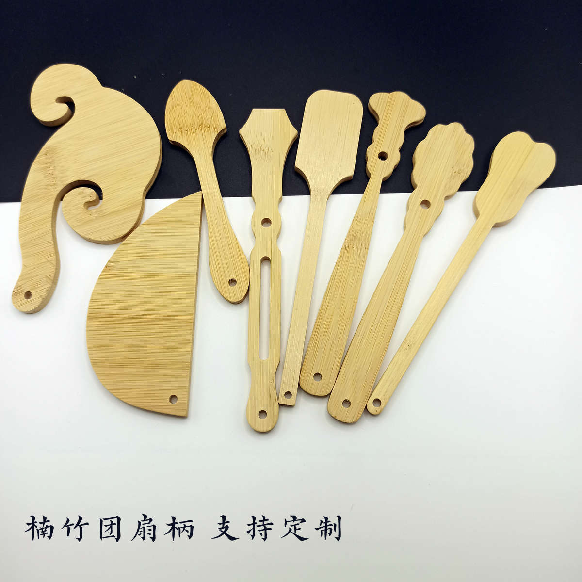 竹制中国风团扇扇柄竹制扇把手多造型款复古祥云扇子手柄工厂定制