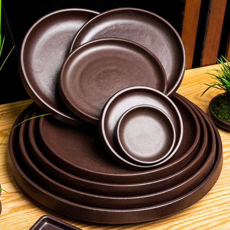 花盆托盘家用陶瓷花盘花盒大号多肉圆形底座加仑底盘紫砂接水盘底