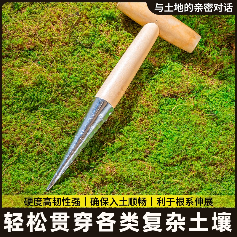 种菜工具起苗器播种器移苗神器不锈钢打孔器木锥子园艺种植工具防图片