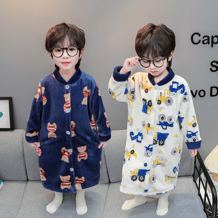 儿童睡袍保暖珊瑚绒睡袋秋冬款婴儿男宝男童家居服睡衣男孩防踢被