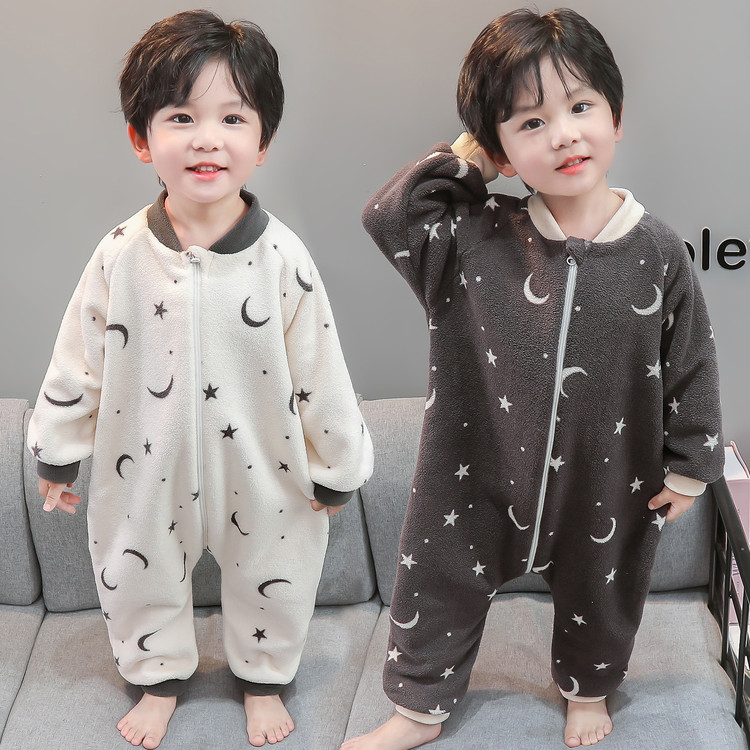 儿童连体睡衣男孩连体衣小孩睡袋秋冬季加厚爬服婴幼儿睡袋家居服