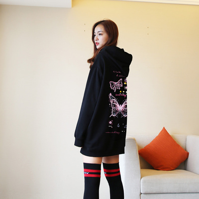 宽松OVERSIZE加绒日系连帽女卫衣