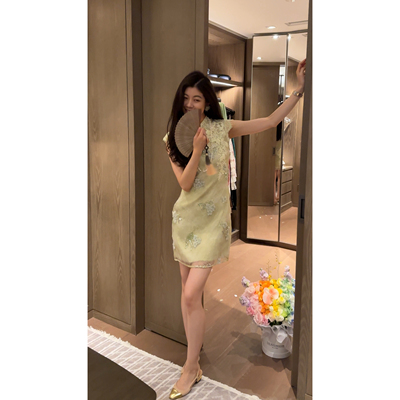 N.COU妮蔻26夏新款新中式蕾丝刺绣旗袍连衣裙女改良显瘦气质裙子