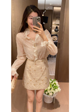 2N.COU妮蔻26春新款荷叶边刺绣立领长袖衬衫女设计感小众微透上衣