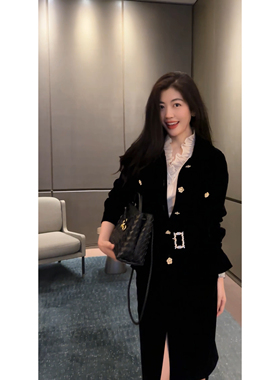 N.COU妮蔻25冬新款精致御姐风高级感气质黑色丝绒外套半裙套装