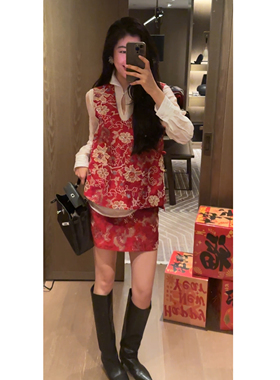 N.COU妮蔻26春新款贵气时髦感新中式复古国风刺绣马甲半裙套装