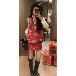 N.COU妮蔻26春新款贵气时髦感新中式复古国风刺绣马甲半裙套装