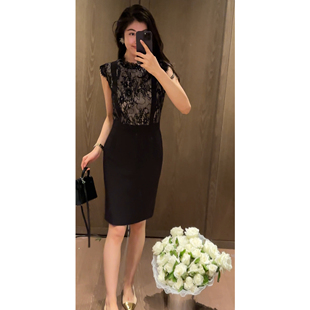 N.COU妮蔻26夏新款设计感轻熟风蕾丝拼接烫钻修身显瘦连衣裙女