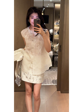 2N.COU妮蔻26夏新款100%桑蚕丝压褶花瓣领微透衬衫新中式无袖上衣