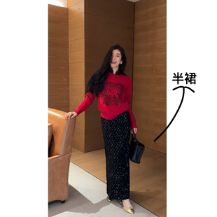 烟熏玫瑰 25冬新款 轻奢渐变晕染珠片半身裙DY23531 N·COU