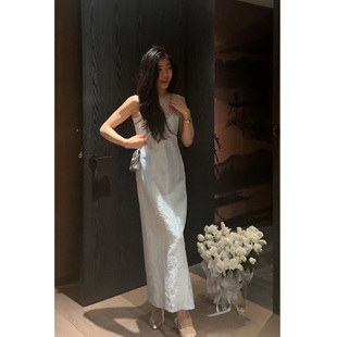 N.COU25夏新款 气质高级贵气设计感别致重工镶钻精致莱赛尔连衣裙