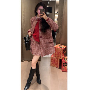 N.COU妮蔻26春新款法式小香风轻奢贵气钉珠圆领开衫外套半裙套装