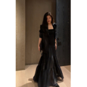 N.COU妮蔻25秋新款 简约大方高级感气质弹力松紧黑色抹胸连衣裙