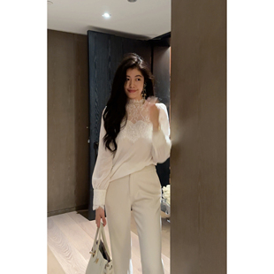 小众别致温柔优雅拼接睫毛蕾丝半高领上衣 25秋新款 夏天专属