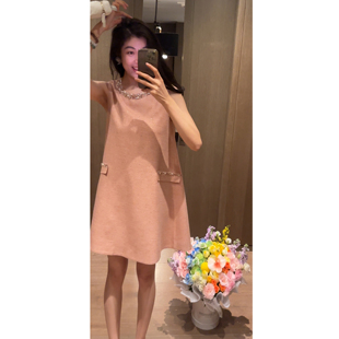 N.COU妮蔻26夏新款法式减龄气质小香风莱赛尔钉钻圆领连衣裙短裙