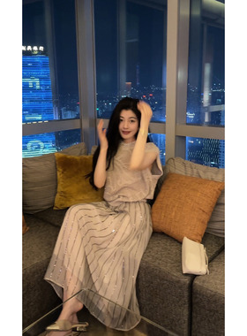 2N.COU妮蔻26春新款重工细闪条纹高腰半裙女气质时尚优雅显瘦长裙