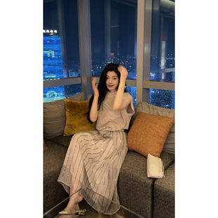 2N.COU妮蔻26春新款 优雅显瘦长裙 重工细闪条纹高腰半裙女气质时尚