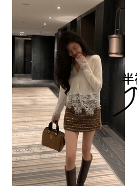 N.COU妮蔻25秋新款名媛气质小香风复古重工亮片粗花呢包臀半身裙