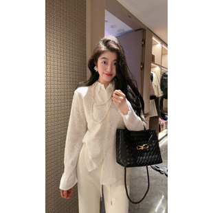 衬衫 N.COU妮蔻25冬新款 别致小众设计感木耳边领提花绵羊毛针织衫