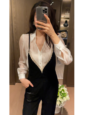 2N.COU妮蔻26春新款V领显瘦气质时尚内搭长袖衬衫女微透叠穿上衣