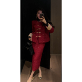 N.COU妮蔻25冬新款 新年战袍小香风亮片刺绣外套半裙两件套 新中式