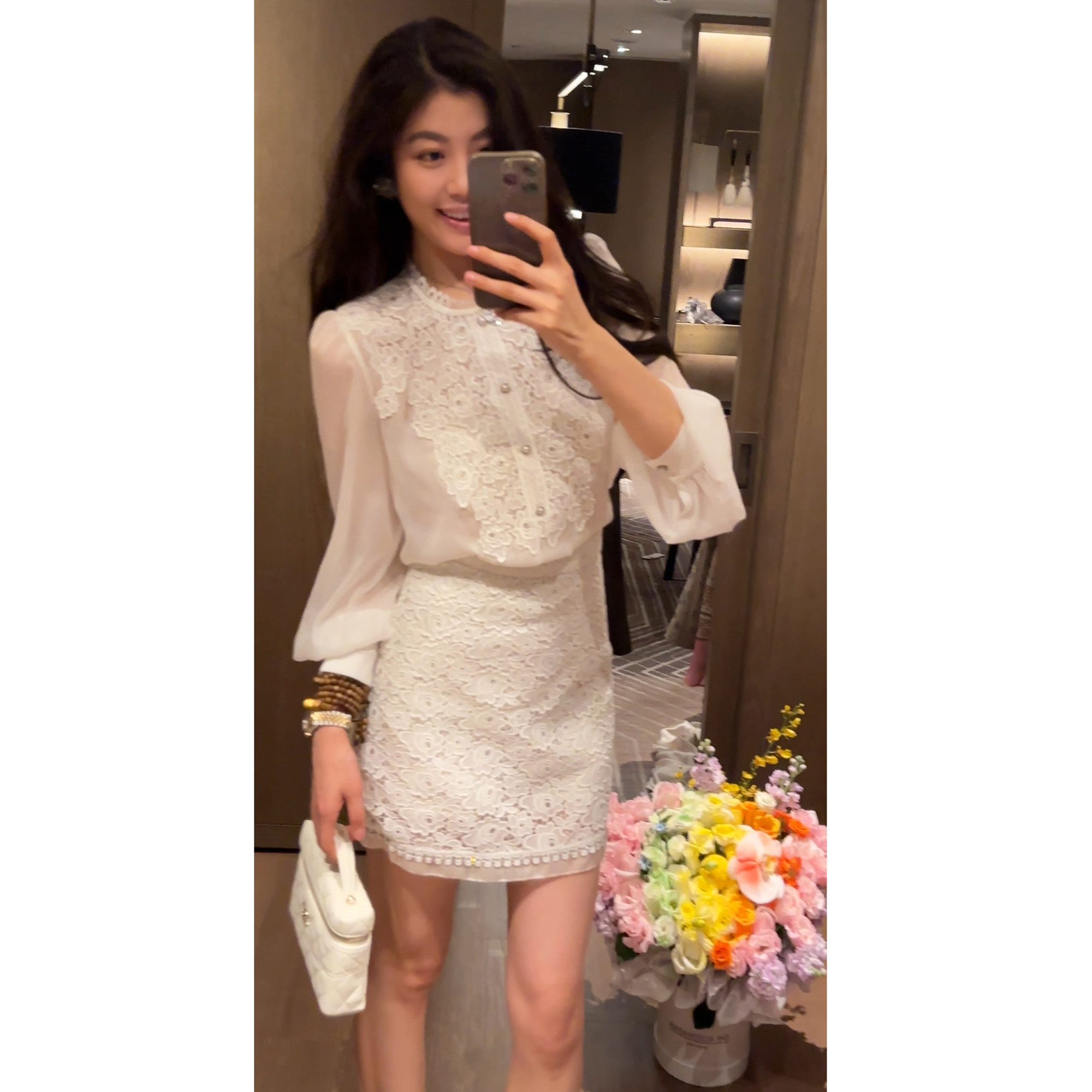 N.COU妮蔻26夏新款时髦气质蕾丝拼接衬衫半裙套装女高级感两件套