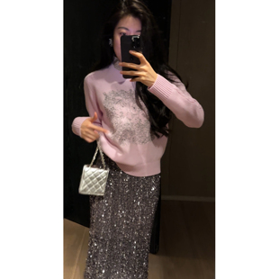 马上生花 25冬新款 设计感刺绣花朵圆领毛衣DY92293 N·COU