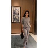 子套装 气质纯色斜肩钉珠圆领卫衣裤 简约时尚 N.COU妮蔻26春新款