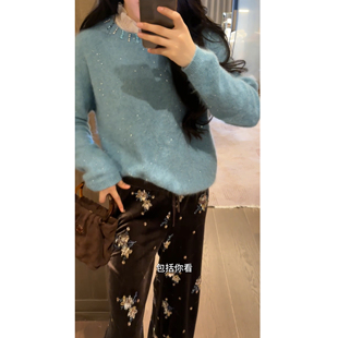 N.COU妮蔻25冬新款 轻奢圆领钉钻显瘦针织毛衣DY9230 浩瀚星空