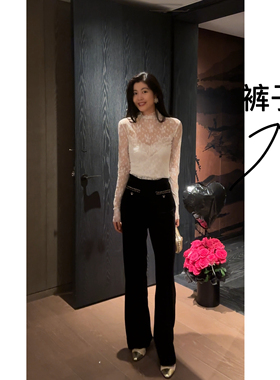 N.COU妮蔻25冬新款时尚百搭黑色高腰显瘦保暖加绒丝绒直筒休闲裤