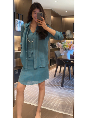 N.COU妮蔻26夏新款假两件亚麻衬衫半裙套装女透气显瘦气质两件套