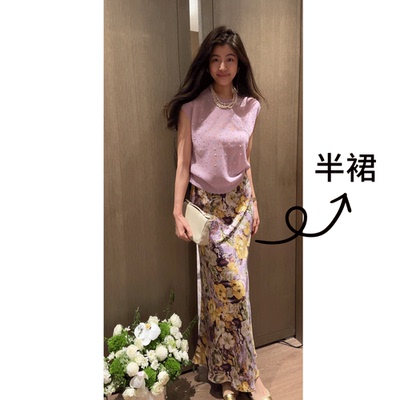 N.COU妮蔻26夏新款度假风油画质感印花气质高腰显瘦醋酸半身裙