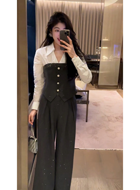 N.COU妮蔻26春新款时髦通勤风气质百搭拼色假两件衬衫裤子套装