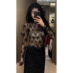 设计感蕾丝镂空刺绣打底衫 魅影打底 25冬新款 DY2350 N·COU