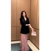 半裙套装 N.COU妮蔻26春新款 贵气感高端轻奢风优雅黑色丝绒西装