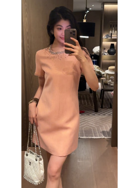 N.COU妮蔻26夏新款重工钉钻翻领显瘦直筒连衣裙女法式减龄短裙