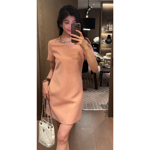 N.COU妮蔻26夏新款重工钉钻翻领显瘦直筒连衣裙女法式减龄短裙