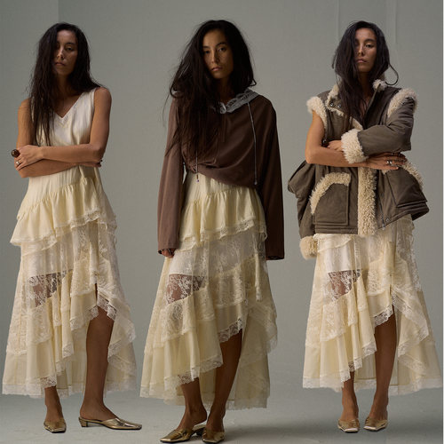 Shelle Artiste蕾丝背心连衣裙木耳边蛋糕裙宽松女甜美复古波嬉风