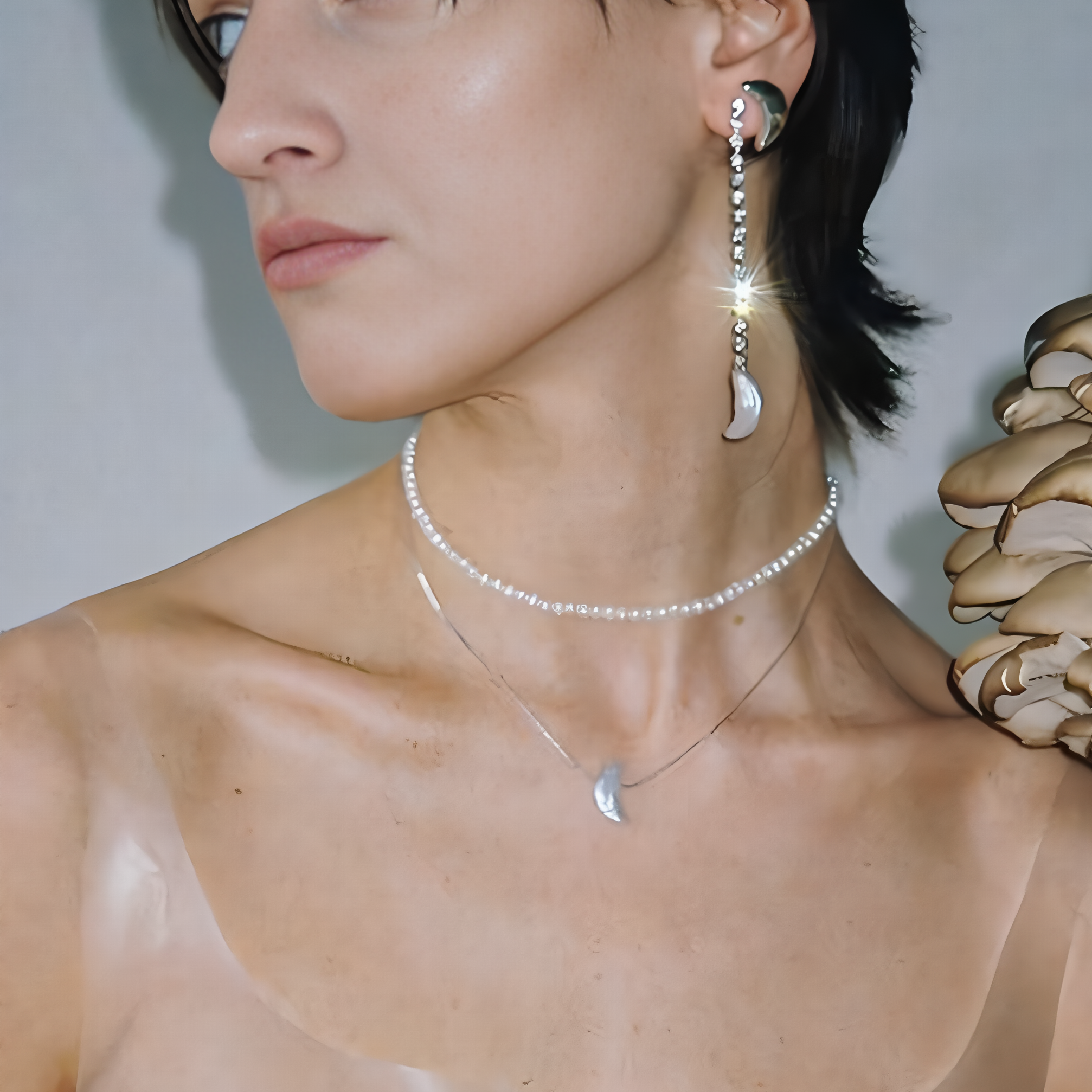 小众设计半月形首饰纯银珍珠耳钉