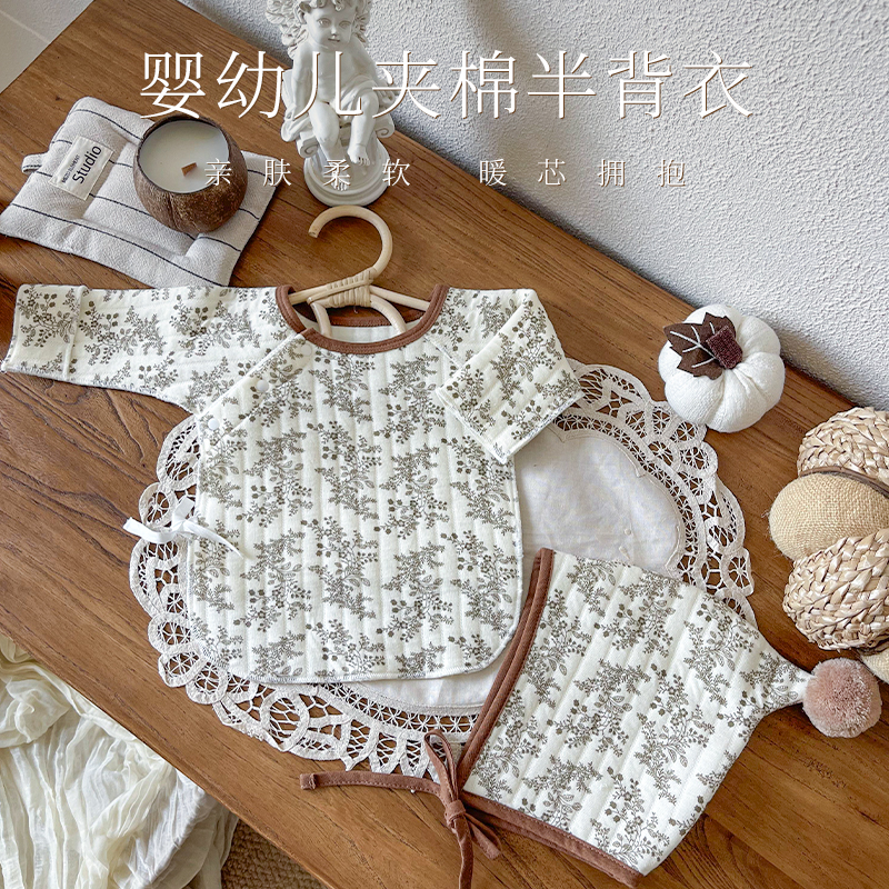半背衣初生婴儿a类纯棉秋冬季夹棉衣服新生儿宝宝52码上衣和尚服