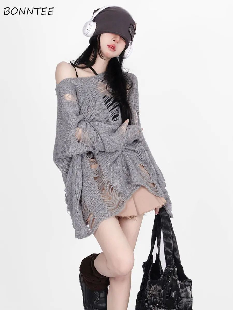 2022 Autumn ew Fashion ipped ulloers Women orean aggy Ch Sim-封面