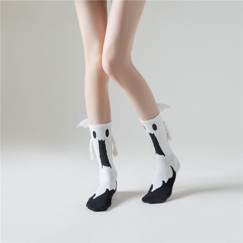 2025万圣节袜子幽灵磁吸牵手袜跨境亚马逊可爱搞怪蝙蝠袜中筒袜棉