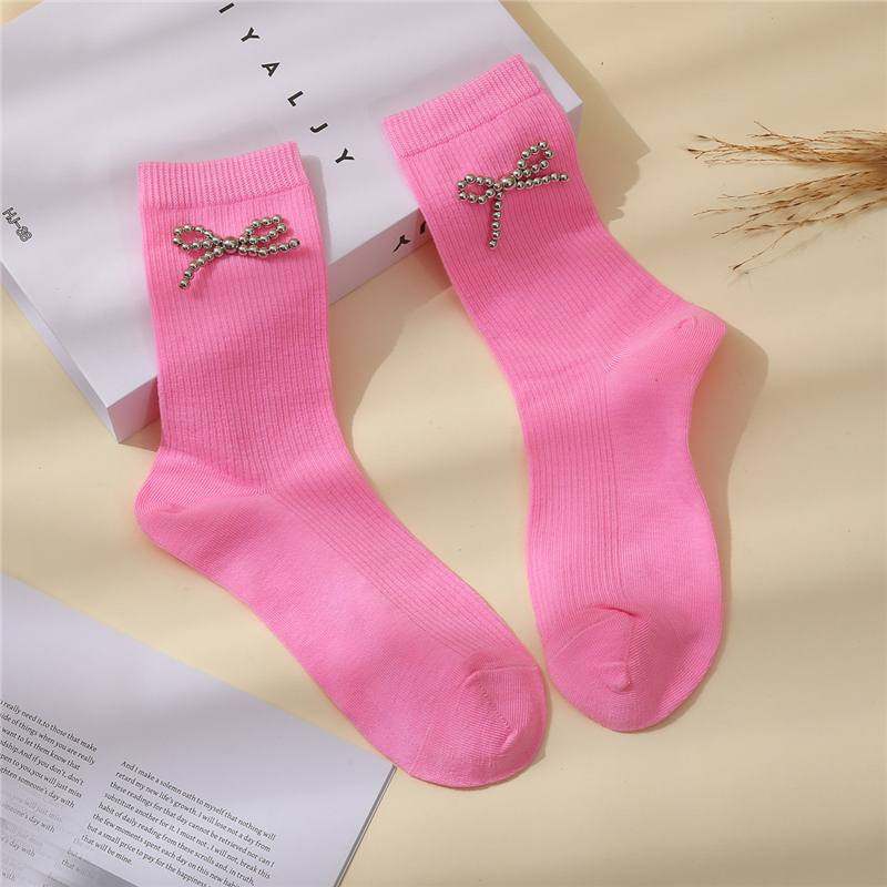 miu春秋冬棉袜烫钻重工蝴蝶结高级女孩黑色白色堆堆袜中筒长袜子,纺织面料/辅料/配套,烫画/烫图/烫钻,淘宝优惠券,粉丝福利购,淘宝优惠卷