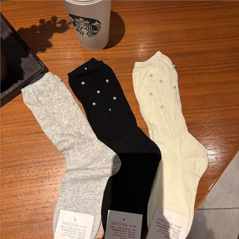 新款纯棉泡泡净版珍珠韩系女堆堆袜