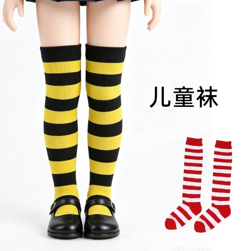 26跨境儿童圣诞袜针织条纹高筒袜女童过膝袜欧美长筒袜cosplay袜