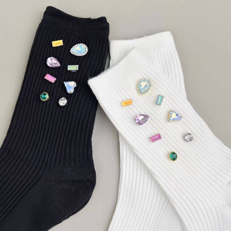 韩国春秋冬棉袜烫钻重工水钻重工黑色白色堆堆袜中筒长袜子女潮,纺织面料/辅料/配套,烫画/烫图/烫钻,淘宝优惠券,粉丝福利购,淘宝优惠卷
